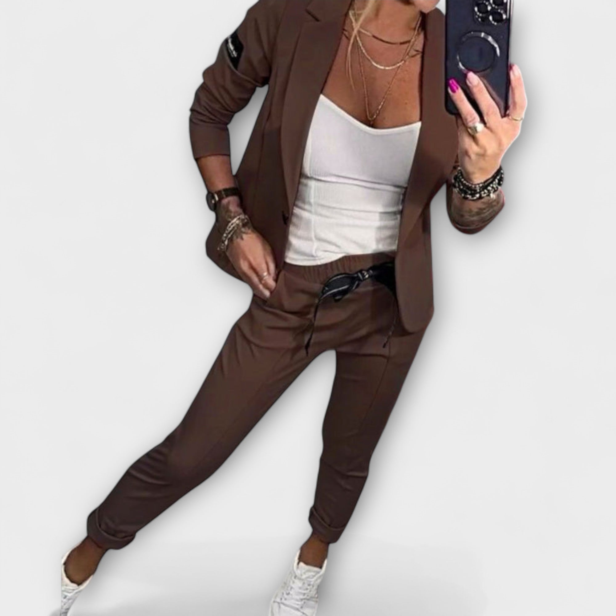 Malou - Conjunto Coordinado de Top, Abrigo y Pantalones
