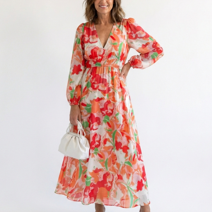 Camille | Maxikleid mit langen Ärmeln und Blumenmuster