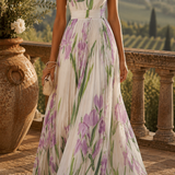 Soraja - Vestido largo con plisados y estampado floral