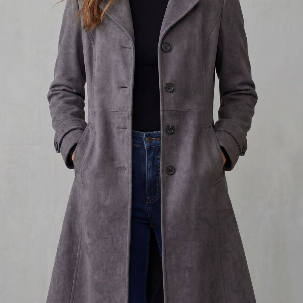 Delvienne – Vintage završna obrada od brušene kože – Dugi kaput