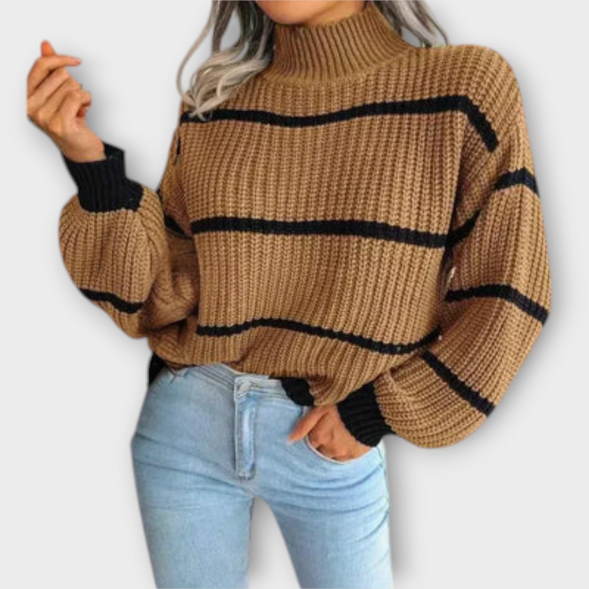 Chavala - Suéter con Cuello Alto y Rayas