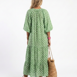 Céline | Midikleid mit Muster, dreiviertel Ärmeln und V-Ausschnitt