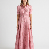 Amélie | Maxikleid mit kurzen Ärmeln und Blumen-Gürtel