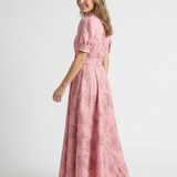 Amélie | Maxikleid mit kurzen Ärmeln und Blumen-Gürtel