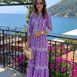 Pauline | Midi-Kleid mit Dreiviertelärmeln und Kettenmuster