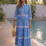Pauline | Midi-Kleid mit Dreiviertelärmeln und Kettenmuster