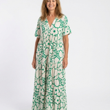 Lucie | Midi-Kleid mit Blumen, kurzen Ärmeln und V-Ausschnitt