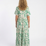 Lucie | Midi-Kleid mit Blumen, kurzen Ärmeln und V-Ausschnitt