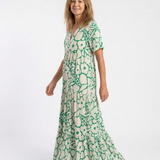 Lucie | Midi-Kleid mit Blumen, kurzen Ärmeln und V-Ausschnitt