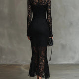 Veronika | Crna čipkana maksi haljina