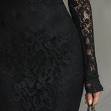 Elisabetta - Elegantna Maxi Fishtail Haljina od Elastičnog Crnog Čipkastog Materijala