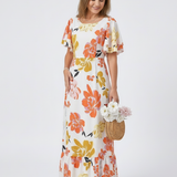 Nathalie | Maxikleid mit kurzen Ärmeln und Rundhalsausschnitt