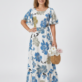 Nathalie | Maxikleid mit kurzen Ärmeln und Rundhalsausschnitt