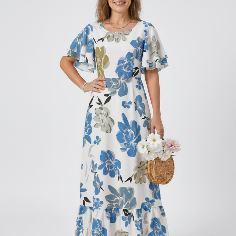 Nathalie | Maxikleid mit kurzen Ärmeln und Rundhalsausschnitt