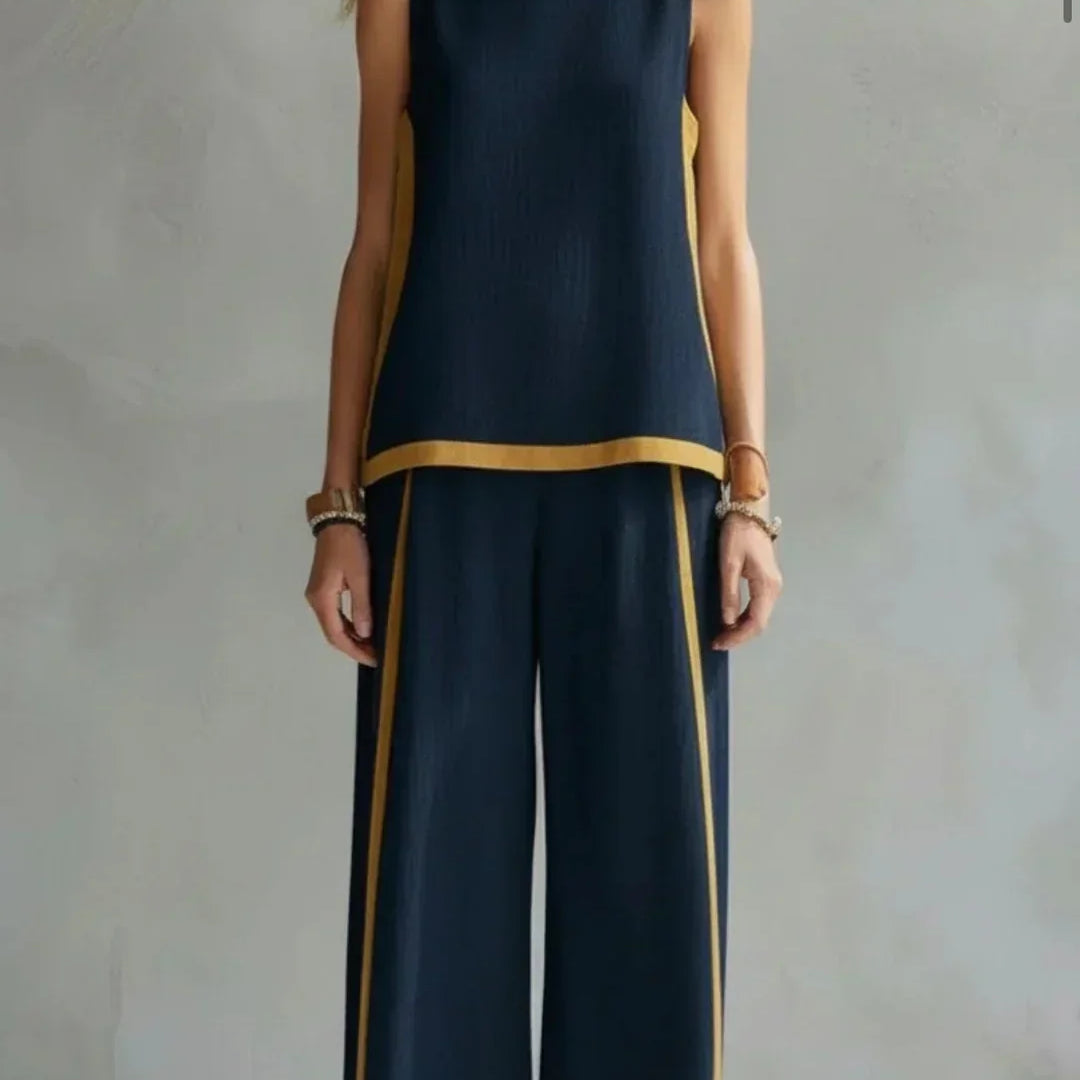 Ursula – Conjunto de chaleco y pantalones en estilo chic-casual con acabados bicolores