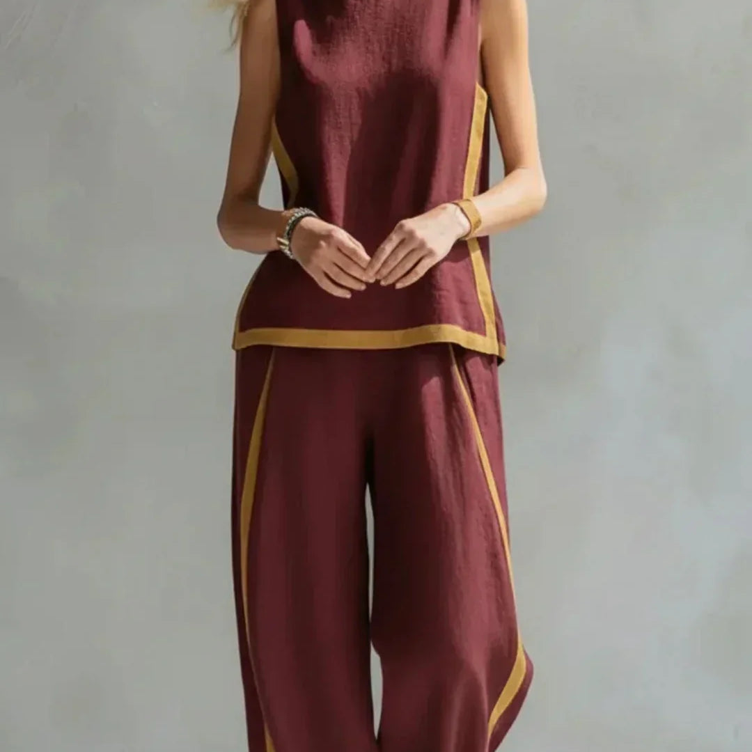 Ursula – Conjunto de chaleco y pantalones en estilo chic-casual con acabados bicolores