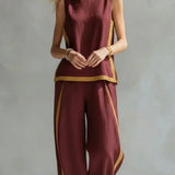 Ursula – Conjunto de chaleco y pantalones en estilo chic-casual con acabados bicolores