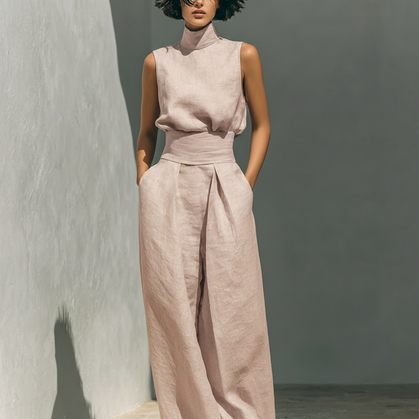Maria – Conjunto minimalista de algodón y lino con top y pantalones anchos