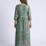 Valérie | Maxikleid mit floralem Muster, V-Ausschnitt und 3/4-Ärmeln