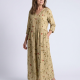 Valérie | Maxikleid mit floralem Muster, V-Ausschnitt und 3/4-Ärmeln