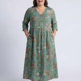 Valérie | Maxikleid mit floralem Muster, V-Ausschnitt und 3/4-Ärmeln