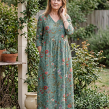 Valérie | Maxikleid mit floralem Muster, V-Ausschnitt und 3/4-Ärmeln