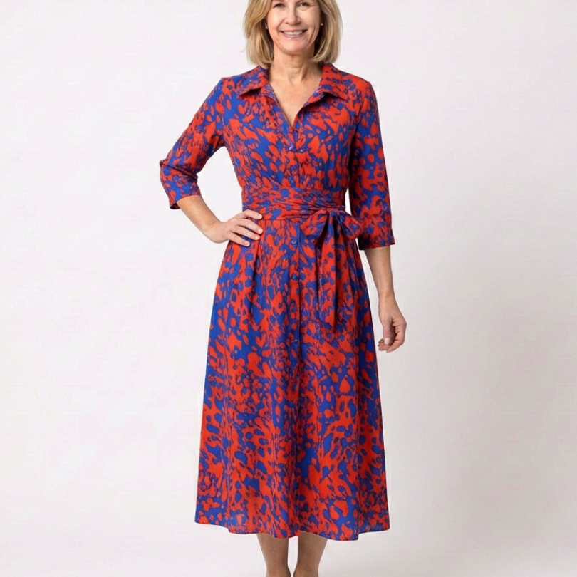 Claire | Midi-Kleid mit langen Ärmeln und Gürtel