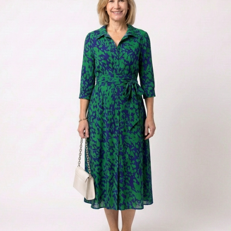 Claire | Midi-Kleid mit langen Ärmeln und Gürtel