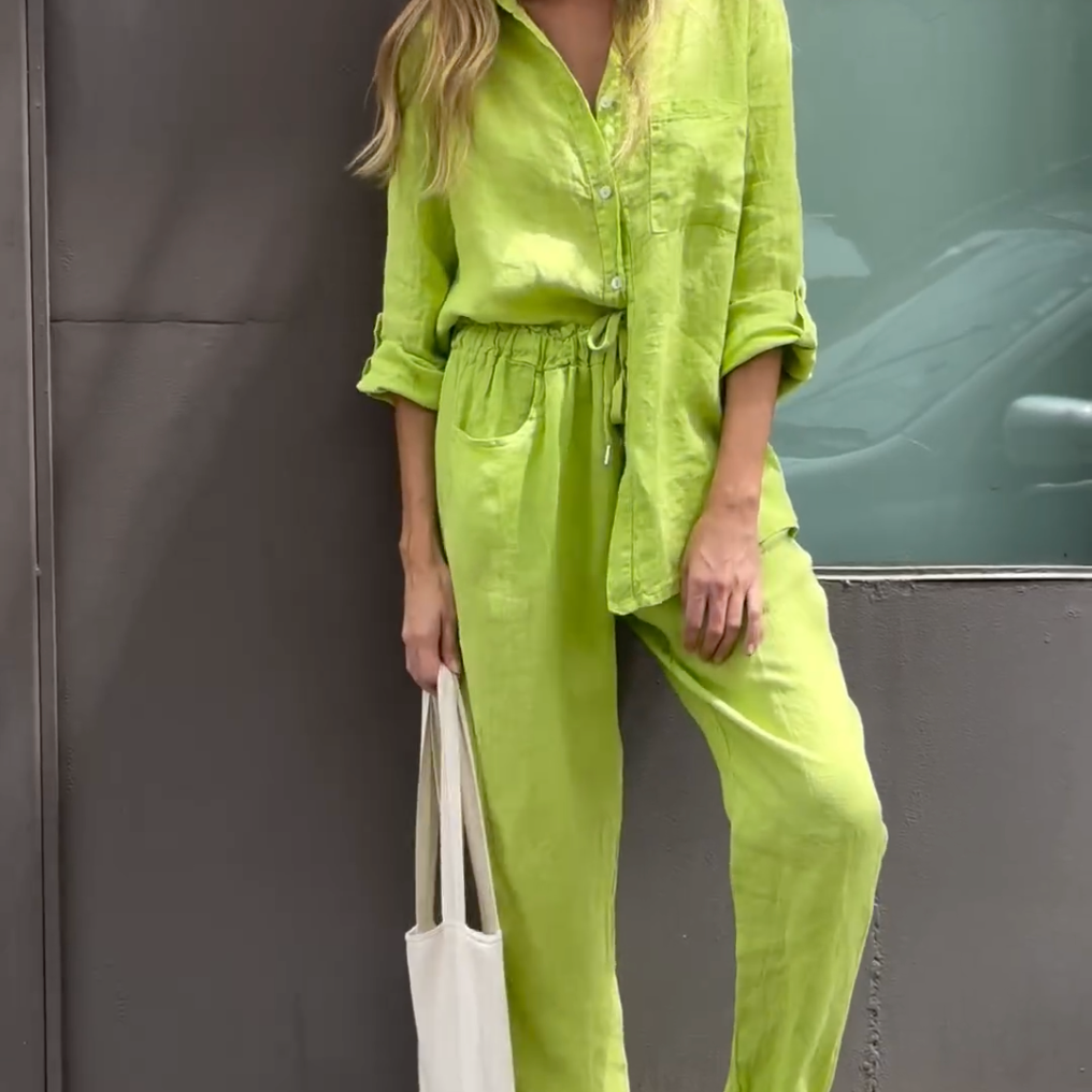 Marjan™ | Elegantna dvodelna lanena košulja i set pantalona