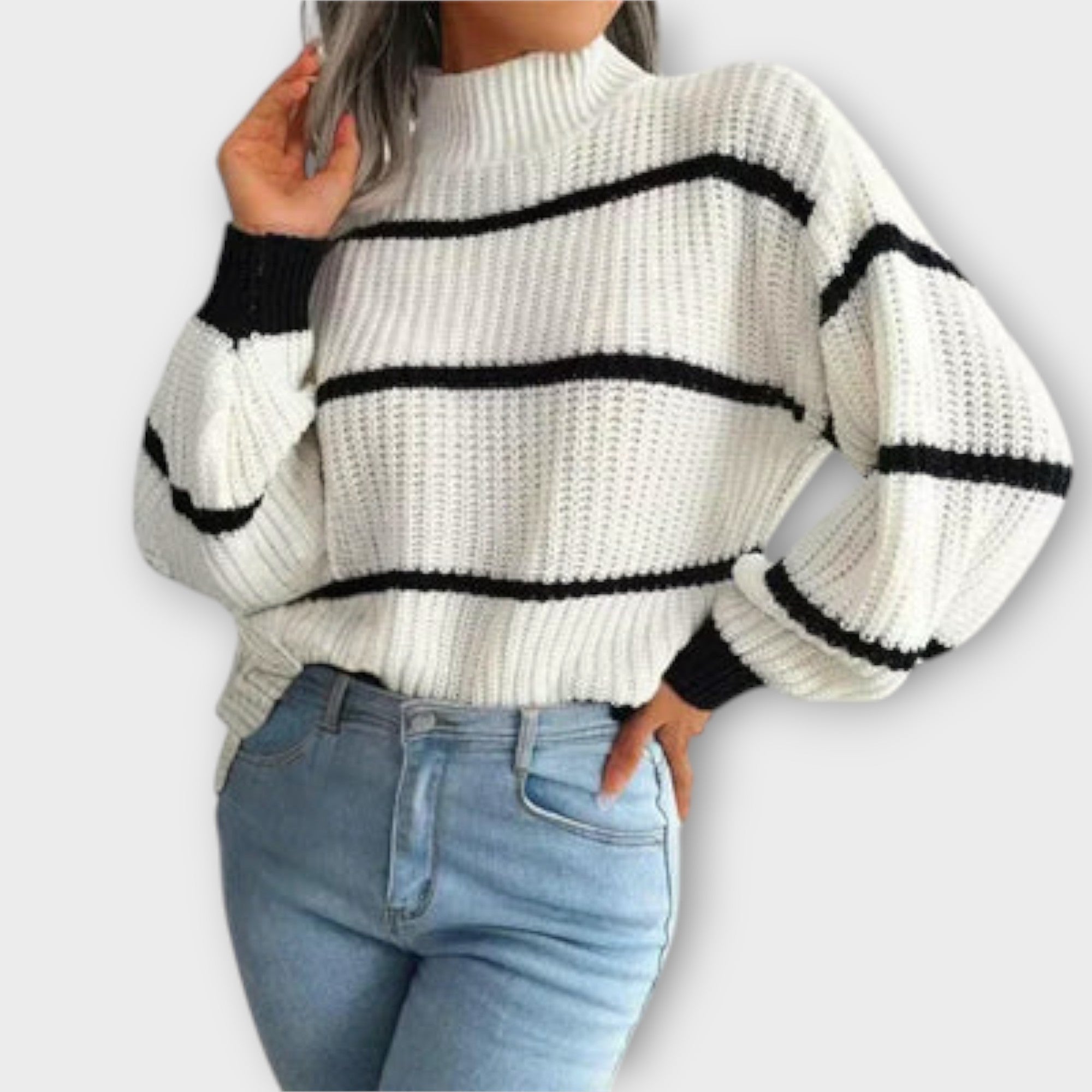 Chavala - Suéter con Cuello Alto y Rayas