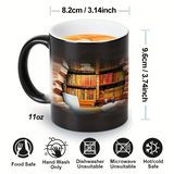 Termo de cerámica mágico con diseño de estantería de biblioteca