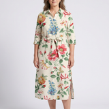 Charlotte | Midi-Kleid mit Blumen und kurzen Ärmeln mit Knöpfen