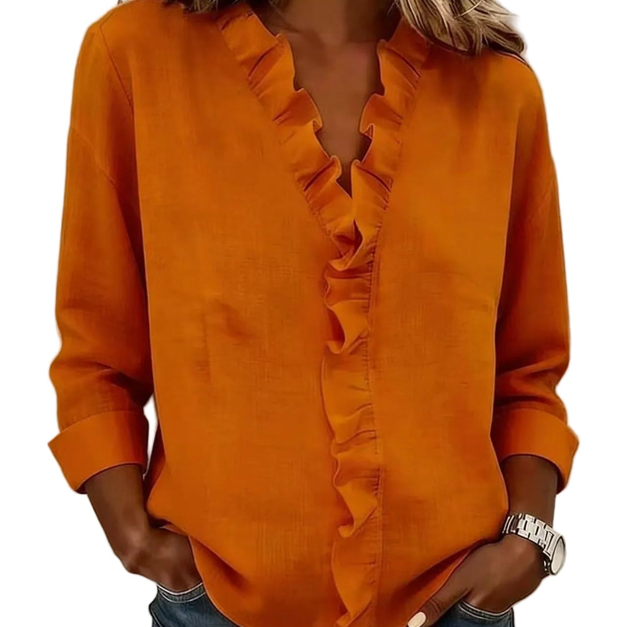 CLARA - Blusa con escote en V y delicados volantes