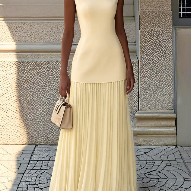 Celeste - Vestido maxi plisado