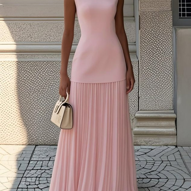 Celeste - Vestido maxi plisado