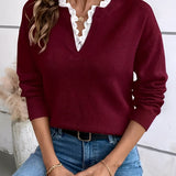 Céline - Suéter Chic con Cuello de Encaje, Toque Cachemir
