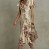 Rosavienne - Vestido midi de satén con estilo romántico vintage para mujeres