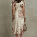 Rosavienne - Vestido midi de satén con estilo romántico vintage para mujeres