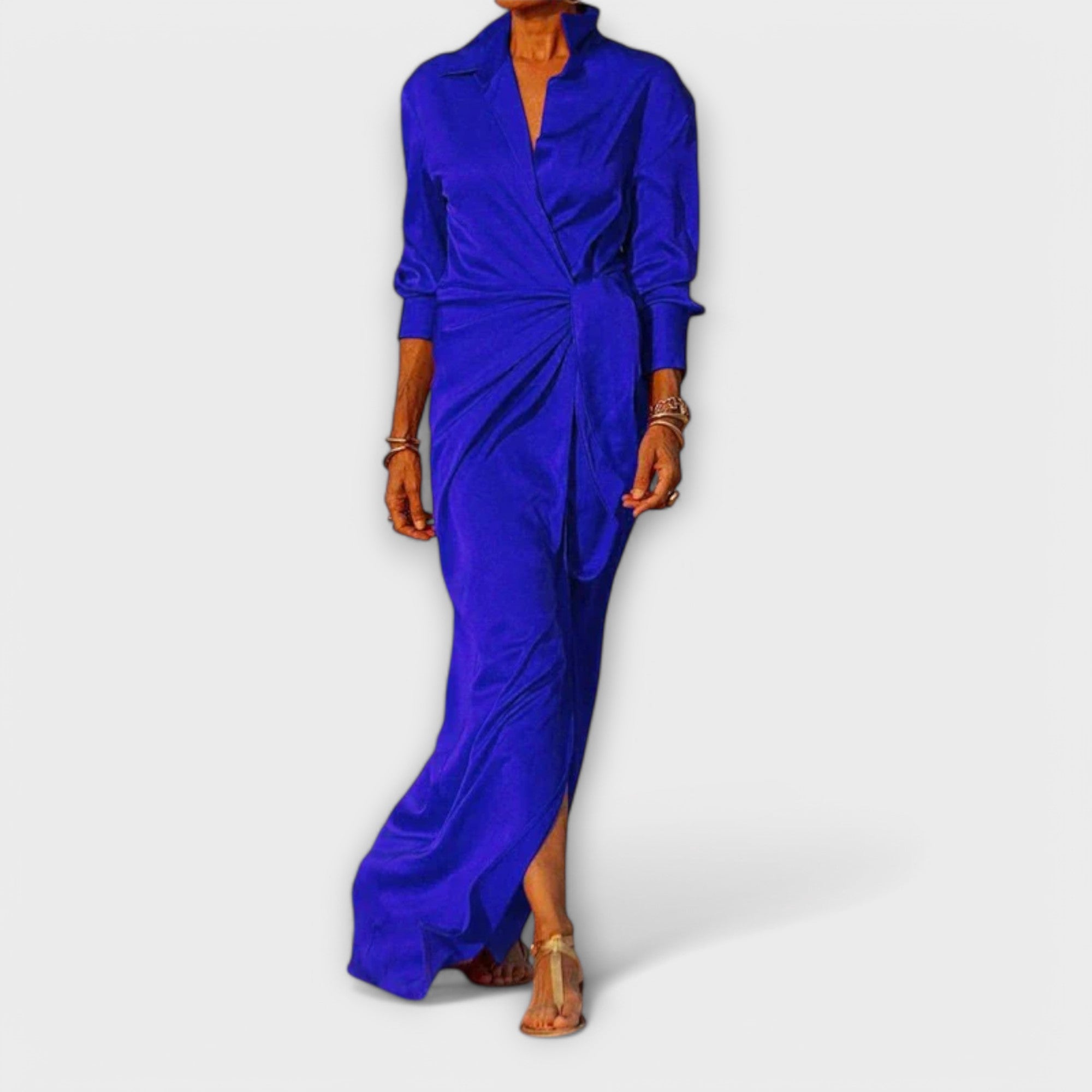 Vestido Elegante con Cinturón y Mangas Largas