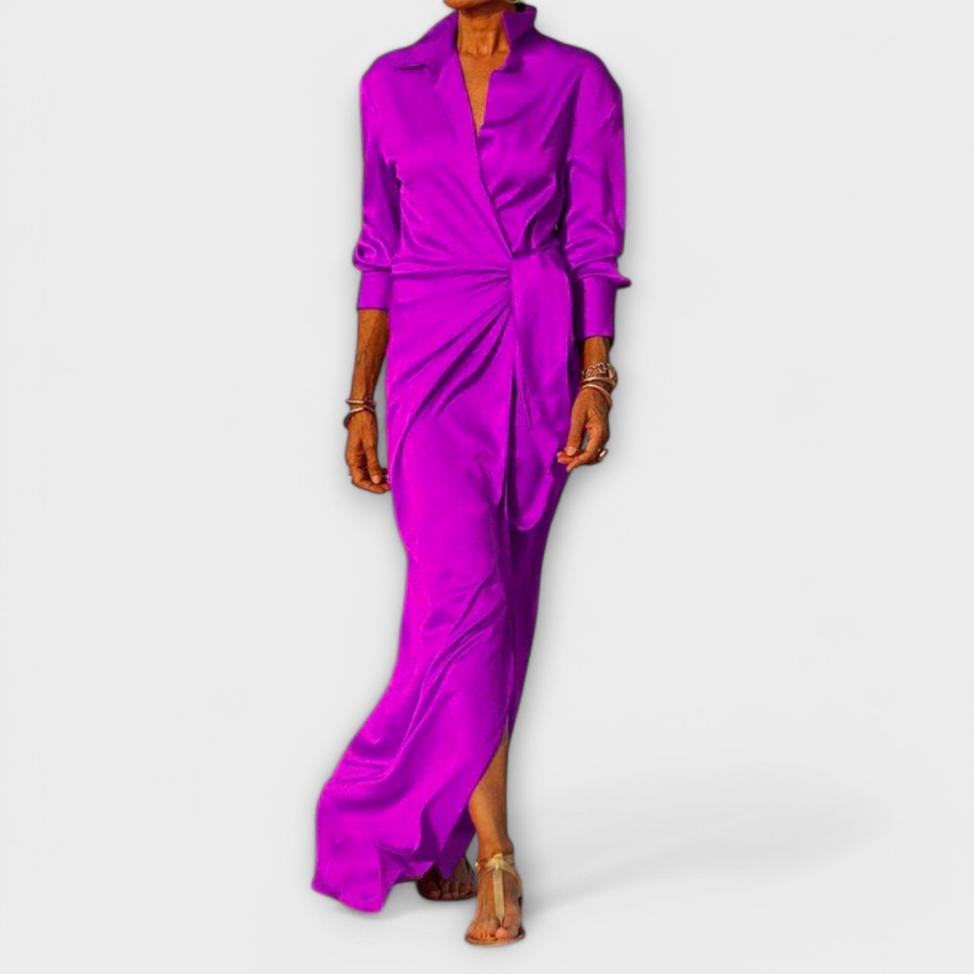 Vestido Elegante con Cinturón y Mangas Largas