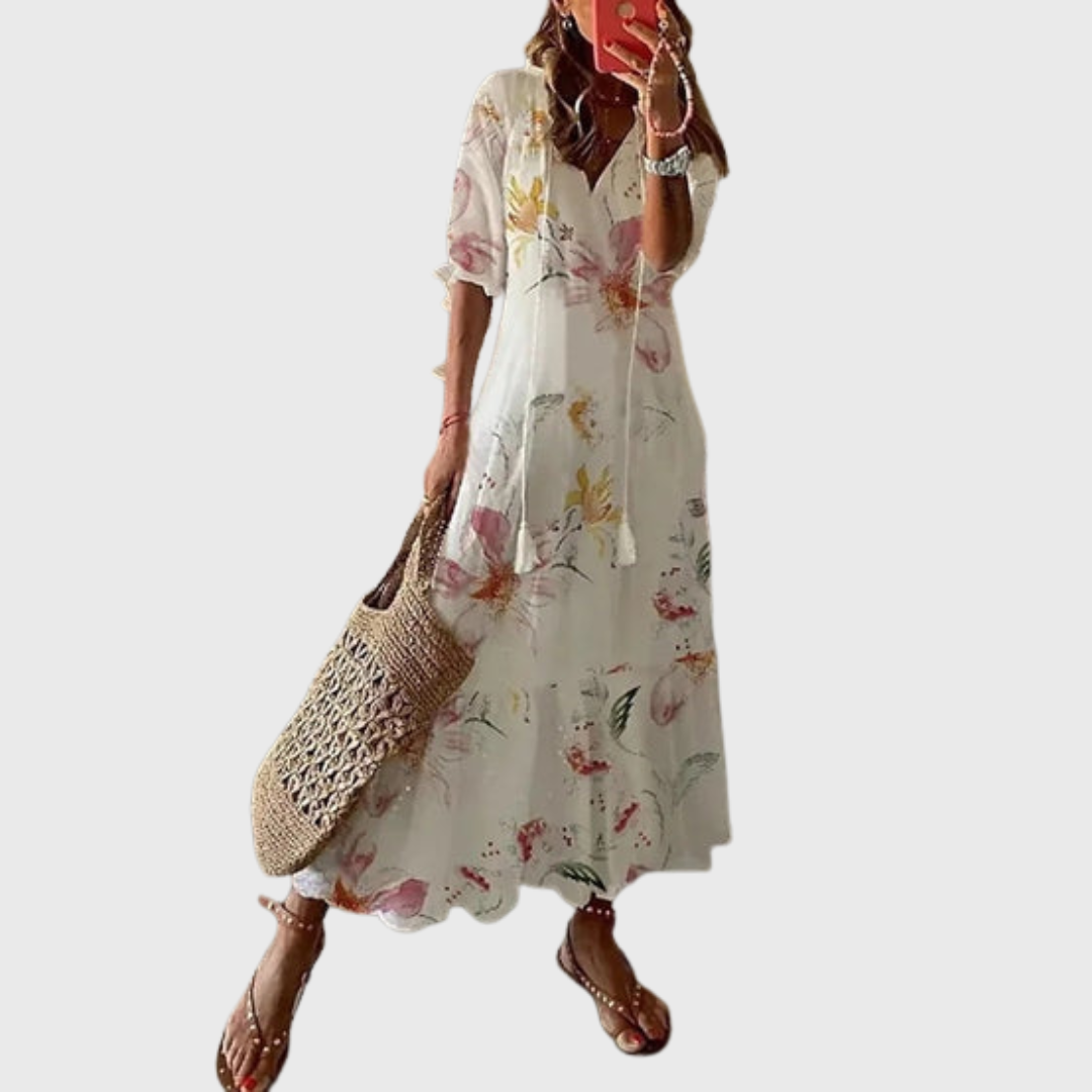 Béatrice | Vestido Boho Vintage con Escote en V y Botones