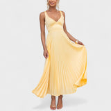 Abia - Vestido plisado amarillo máximo