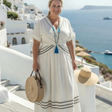 Romane | Midi-Kleid mit kurzen Ärmeln und V-Ausschnitt