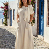 Ameline | Maxikleid mit Rundhalsausschnitt und kurzen Ärmeln mit Taschen