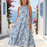 Émilie | Ärmelloses Midi-Kleid mit hohem Kragen und Rüschen