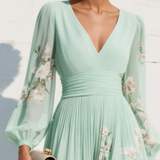 Celeste - Vestido midi con mangas largas y estampado floral