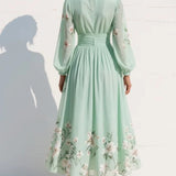 Celeste - Vestido midi con mangas largas y estampado floral