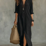 Céline™ | Maxi Vestido Negro con Botones