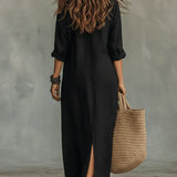 Céline™ | Maxi Vestido Negro con Botones