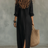 Soline - Vestido maxi relajado con escote en V y botones